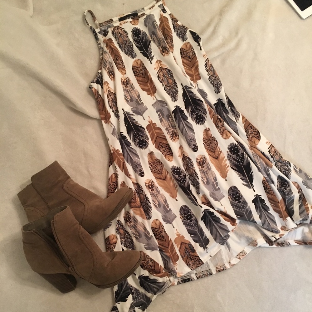 Feather printed summer dress
